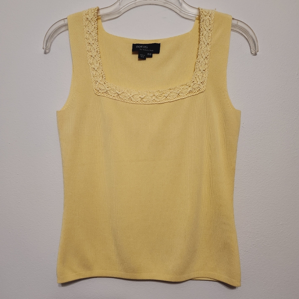 Vintage Butter Yellow Lace Trim Square Neck Top